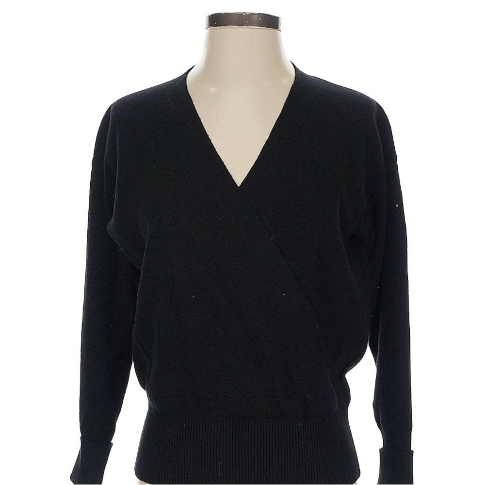 White + Warren  Black V-Neck Sweater